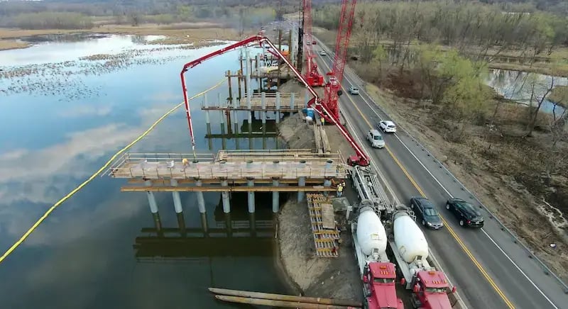 Concrete pumping along a waterfront